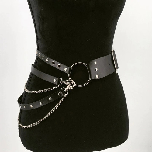 Goth Punk Corset Belt Adjustable Women Waist Metal Chain Skirt Leather Belts Harness Nightclub Hiphop Rock Sexy Dress Waistband