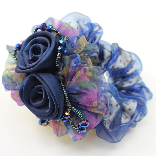 Chiffon Hair Rope Super Elastic Headbands Floral Ponytail Scrunchie high quality Rose Hair Accessories for girl women