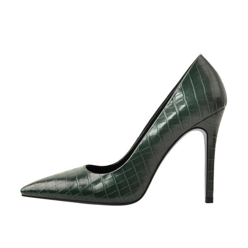 Women Pointed Toe green Slip On Thin Heel s Stone Patent Leather Pumps