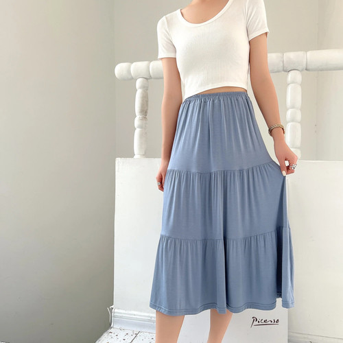 Women Modal splices three layer cake summer dress skirt thin elastic loose show thin skirts