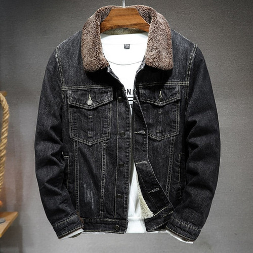 Winter Jackets Men Black Denim Coats Fleece Warm Jean Jackets High Quality Male Cotton Slim Fit Denim Coats And Jackets