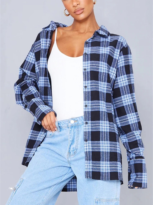 Spring Autumn Tops Women Plaid Shirts Loose Oversize Blouses Casual Flannel Female Top Long Sleeve shirts Blusas