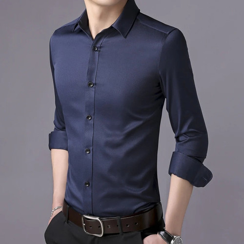 Cotton Long Sleeve Shirt Solid Slim Fit Male Social Casual Business White Dress Shirt Men Brand Clothing