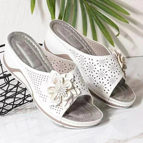 Vintage Flower Wedge Slippers Women Summer Casual Outdoor Beach Shoes Woman Thick Bottom Roman Sandals