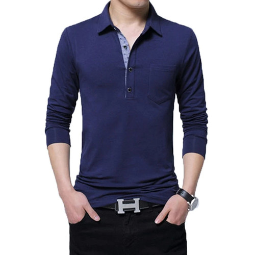 T Shirt Men Long Sleeve Turn down Collar Slim Fit Business Casual Cotton Tshirts Mens Clothing