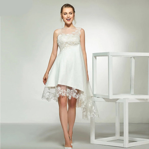 Dress elegant ivory scoop neck beading appliques lace wedding dress knee length simple bridal gowns a line wedding dresses