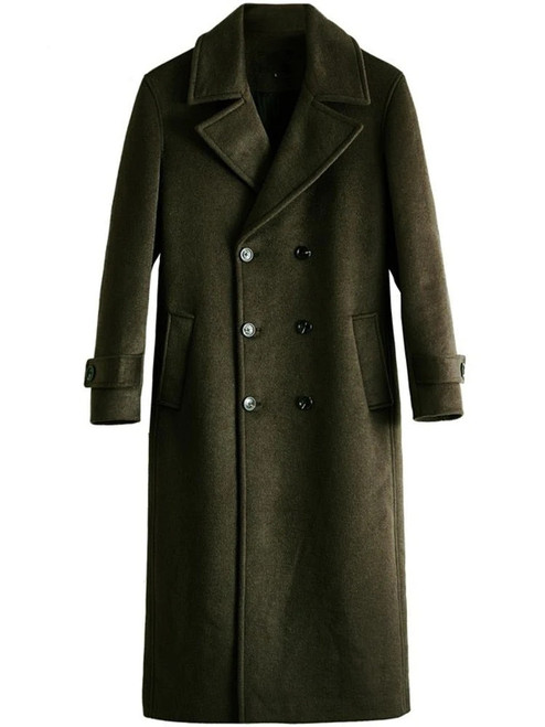 Winter Men Long Double Breasted Wool Coat Thick Warm Double Faced Woolen Blend Overcoat Business Straight Windbreaker Trench