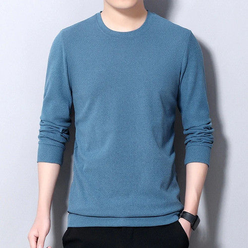 Oversized T Shirt Men Casual O-Neck Solid Color Soft Clothes Spring Autumn Long-Sleeve Men Clothing