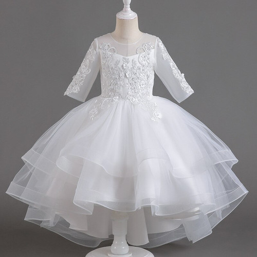 Teens White Flower Wedding Girls Dress Fluffy Tulle Trailing Bridemaid Princess Kids Party Dresses for Girl Bow Birthday Costume Teens White Flower Wedding Girls Dress Fluffy Tulle Trailing Bridemaid Princess Kids Party Dresses for Girl Bow Birthday Costume