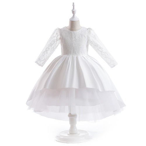 Girls Long Sleeve Party Dress Elegant White Lace Bridemaids Wedding Dresses for Girl Bow Birthday Trailing Princess Flower Gown Girls Long Sleeve Party Dress Elegant White Lace Bridemaids Wedding Dresses for Girl Bow Birthday Trailing Princess Flower Gown