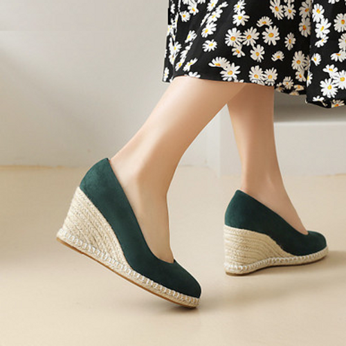 Wedges Casual High Heels  Pumps Women Shallow Platform Shoes Woman Flax Hemp Canvas Shoes