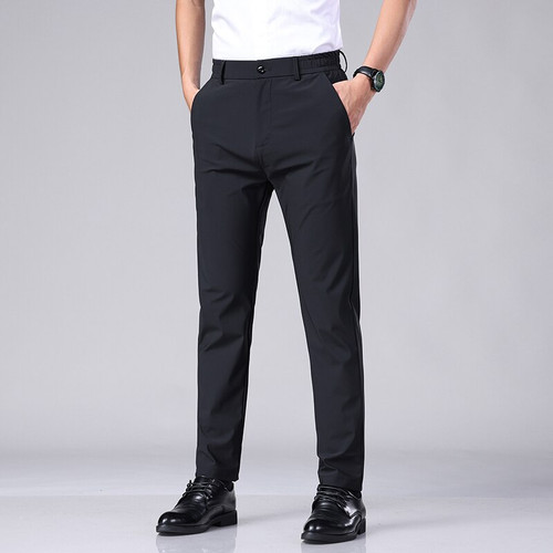 Summer Casual Pants Men Thin Business Stretch Slim Elastic Waist Jogger Korean Classic Thin Black Gray Blue Trousers Male