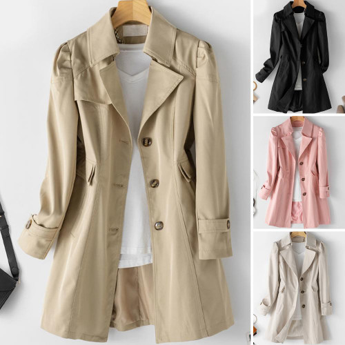 This women's slim fit trench coat is made of high quality polyester which adds strength and durability to the fabric.