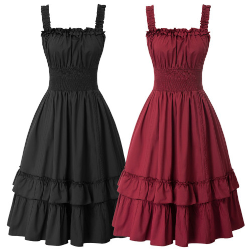 Dresses For Women Gothic Renaissance Dress Vintage Gathered Skirt Square Neck Smocked Waist Tunics A-Line Dresses