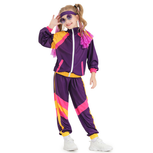 Kids Unisex Tracksuit Suit Retro 70s 80s Disco Hippie Costume Halloween Cosplay