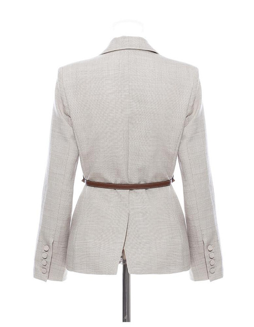 Long sleeve blazers Slim ladies blazer belted leather trimmed womens jackets