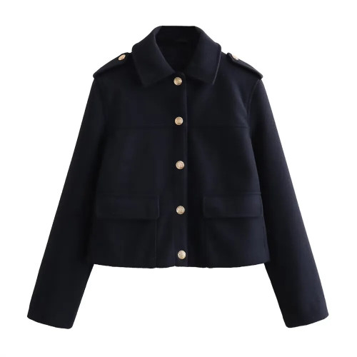 Autumn/Winter New Product Women's New Fashion Casual Gold Buckle Soft Polo Jacket Coat