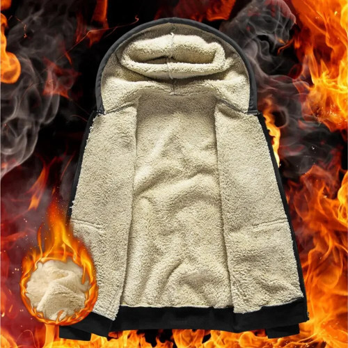 Trendy Sweatshirt Coat Front Pockets Warm Zipper Lamb Wool Jacket Men and Woman Winter Pure Color Plush Lined Cardigan Hoodie