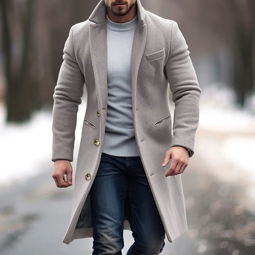 Winter Woolen Coat Men's Mid-length Trench Coat Multi-color