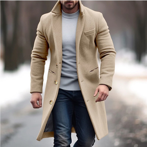 Winter Woolen Coat Men's Mid-length Trench Coat Multi-color