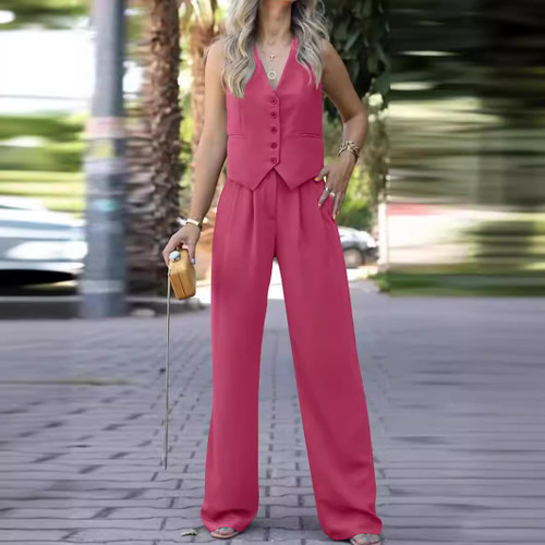 V-neck Sleeveless Waistcoat Vest Drooping Wide-leg Pants Suit V-neck Sleeveless Waistcoat Vest Drooping Wide-leg Pants Suit