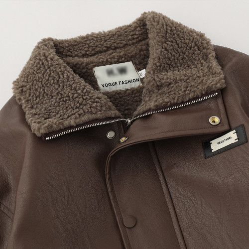 American Retro Autumn And Winter Men's Wear Loose And Warm PU Leather Jacket American Retro Autumn And Winter Men's Wear Loose And Warm PU Leather Jacket