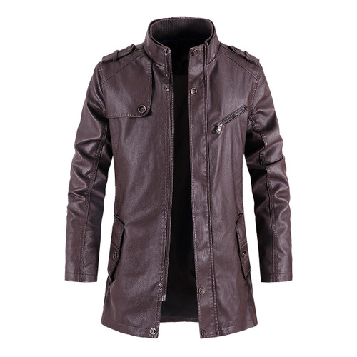Men's Fashionable Standing Collar Plush Leather Jacket Men's Fashionable Standing Collar Plush Leather Jacket