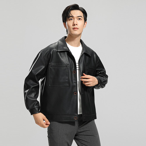Fashion Youth Motorcycle Leather Coat Lapel Handsome Men's Jacket Fashion Youth Motorcycle Leather Coat Lapel Handsome Men's Jacket