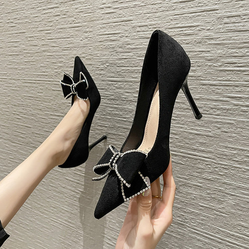 Women's Bowknot Shoes Stiletto Low-cut High Heel