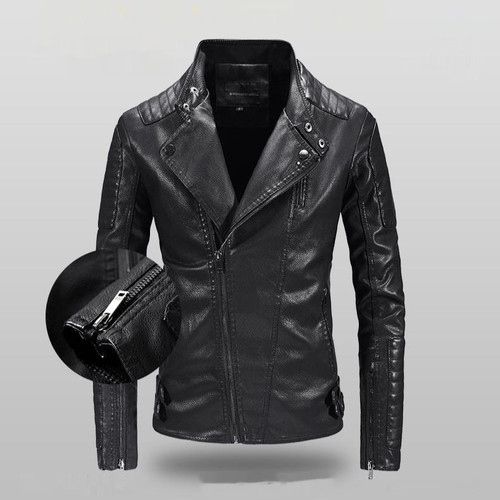 Trendy Leather Jacket Men's Fleece-lined PU Jacket