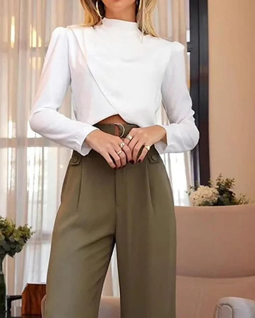 New Fashion Round Neck Temperament Long Sleeve Waist-tight Slimming Suit Pants