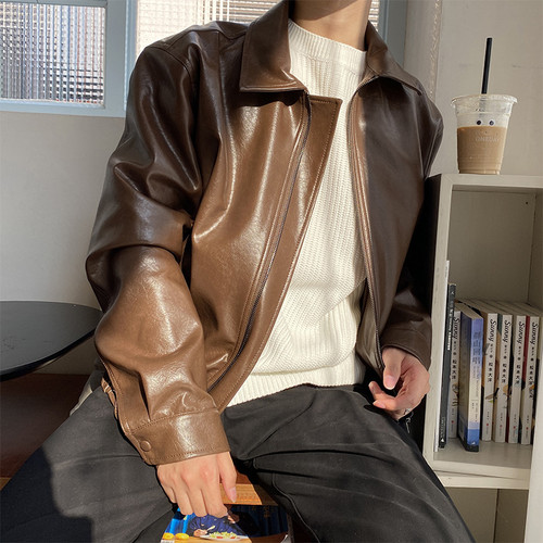 Retro Young Men's Loose Short Leather Jacket