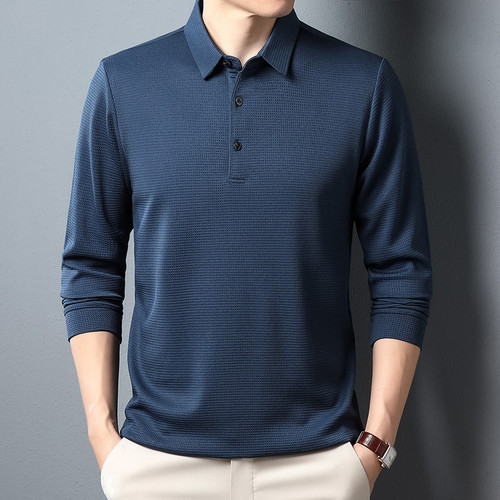 Men's Solid Color Long Sleeve Waffle Polo Shirt Top