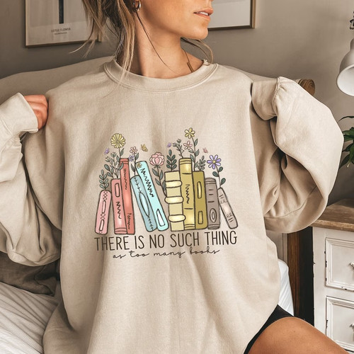 Book Flower Print Colored Cotton Women's Sweater