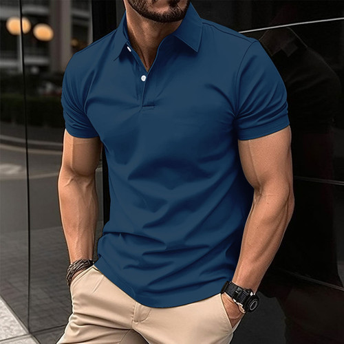 Summer Short Sleeve Polo Shirt Men Solid Color Button Lapel Button Top Summer Short Sleeve Polo Shirt Men Solid Color Button Lapel Button Top