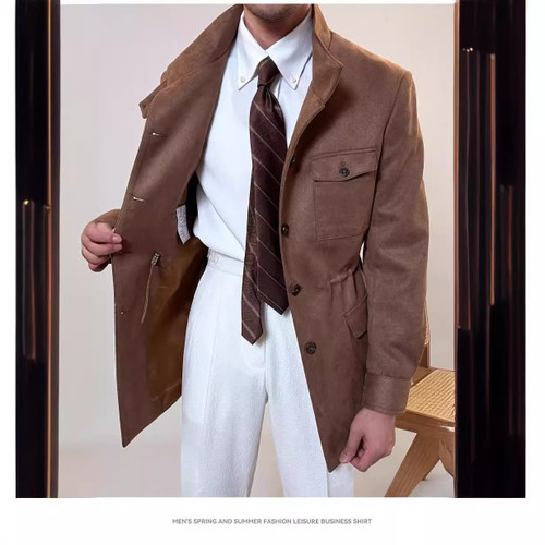 Spring Italian Suede Stand Collar Safari Jacket Jacket