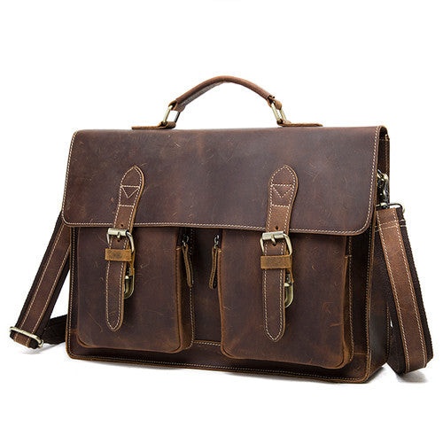 Men Briefcase Genuine Leather Bags Crazy Horse Handbags Office Bags for Mens Messenger Bag Men Leather Laptop Bag Briefcases