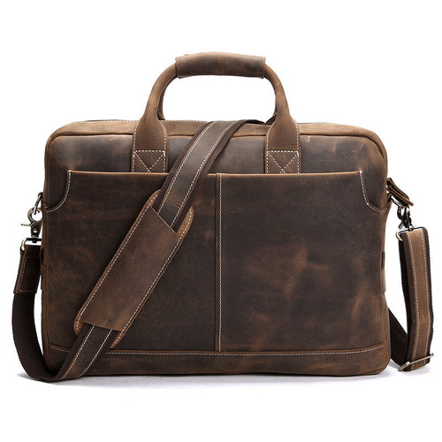 Vintage Crazy Horse Leather Men Briefcases Business Bag tote Genuine Leather 15.4"inch laptop Briefcase Men Shoulder Bag Handbag