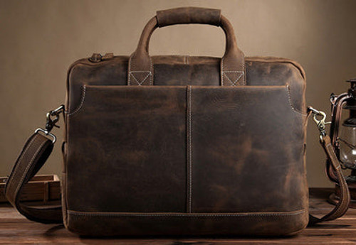 Vintage Crazy Horse Leather Men Briefcases Business Bag tote Genuine Leather 15.4"inch laptop Briefcase Men Shoulder Bag Handbag