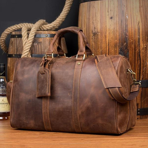 Vintage luggage bag men travel bags crazy horse genuine leather men bag duffle