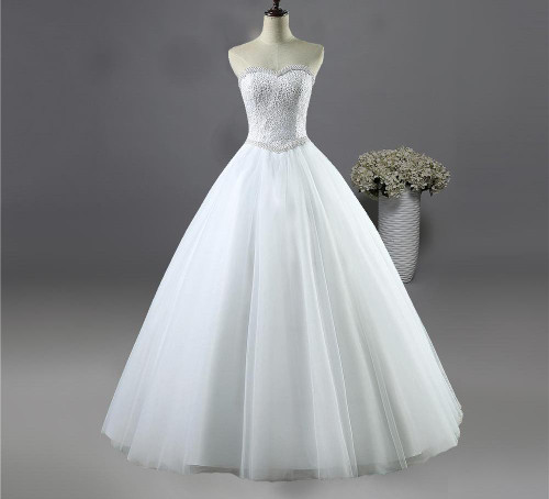 White Ivory Lace Strapless Wedding dresses Corset Bridal Ball Pearl Beads Tulle Wedding Gowns