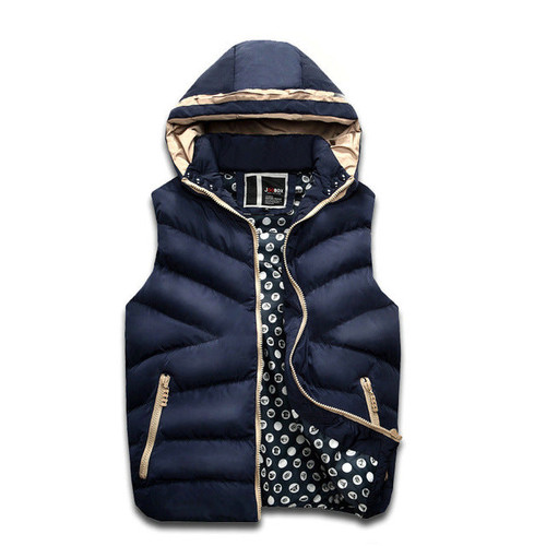 Men Casual Vest Winter Coat Hat Detachable Waistcoat Sleeveless Winter Jacket