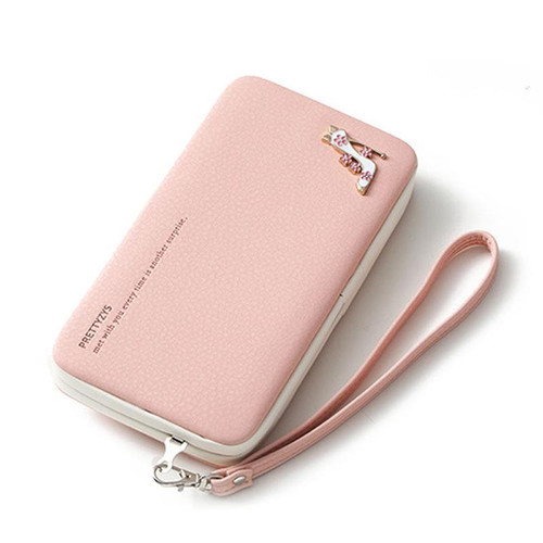 Women Leather Wallet Girls Large Capacity Hand Bag Ladies Candy Color Metal HighHeel Clutch Long Phone Case Card Holder XA38H