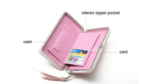 Women Leather Wallet Girls Large Capacity Hand Bag Ladies Candy Color Metal HighHeel Clutch Long Phone Case Card Holder XA38H