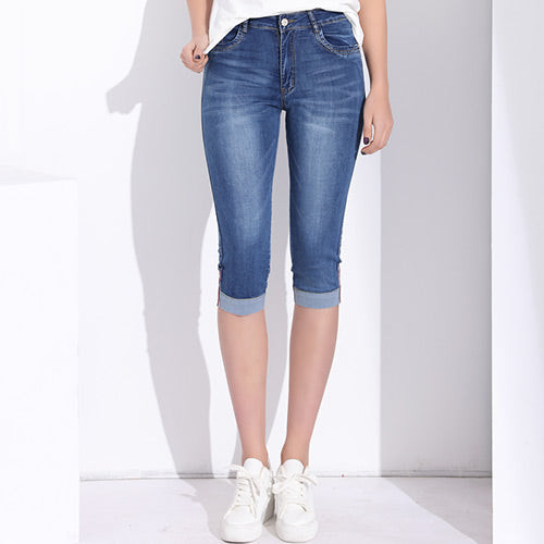 Skinny Capris Jeans Women Female Stretch Knee Length Denim Shorts Jeans For Woman Pants With High Waist Summer