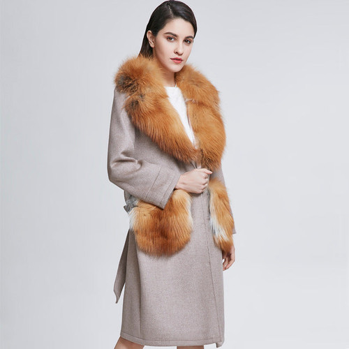 Women Real Fur Coats Lady Woolen Parkas Female Real Fox Fur Clothes Outerwear