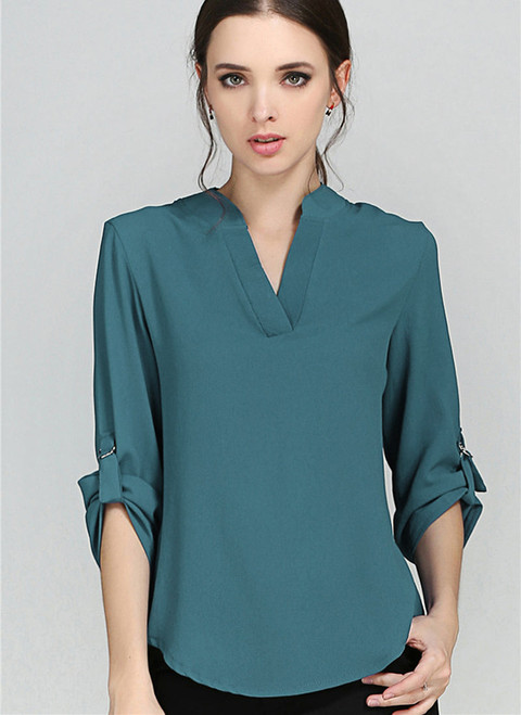 Blouses Women's Novelties European Style Solid Elegant V Neck Chiffon Blouses Long Sleeve Women's Shirt