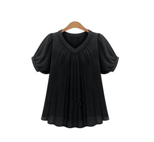 Summer shirt women tops Short Sleeves Pleat Chiffon Blouse Loose Women Blouses