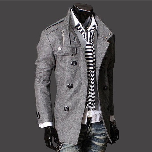 new men's personality windbreaker double breasted long men's business jacket