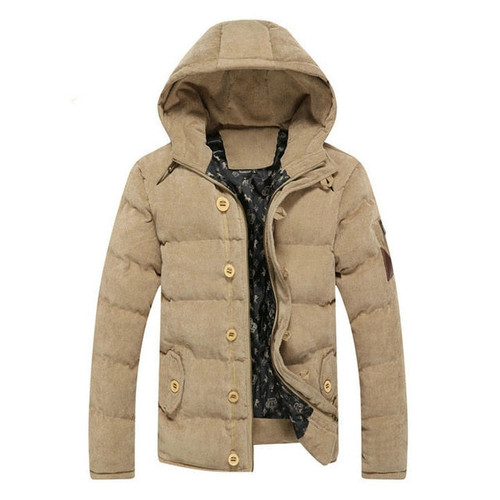 Men Winter Jacket Coat Windproof Corduroy Thick Warm Mens Winter Coat Hooded Male Overcoat